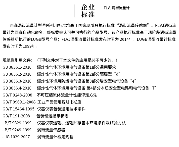 渦街流量計(jì)企業(yè)標(biāo)準(zhǔn)